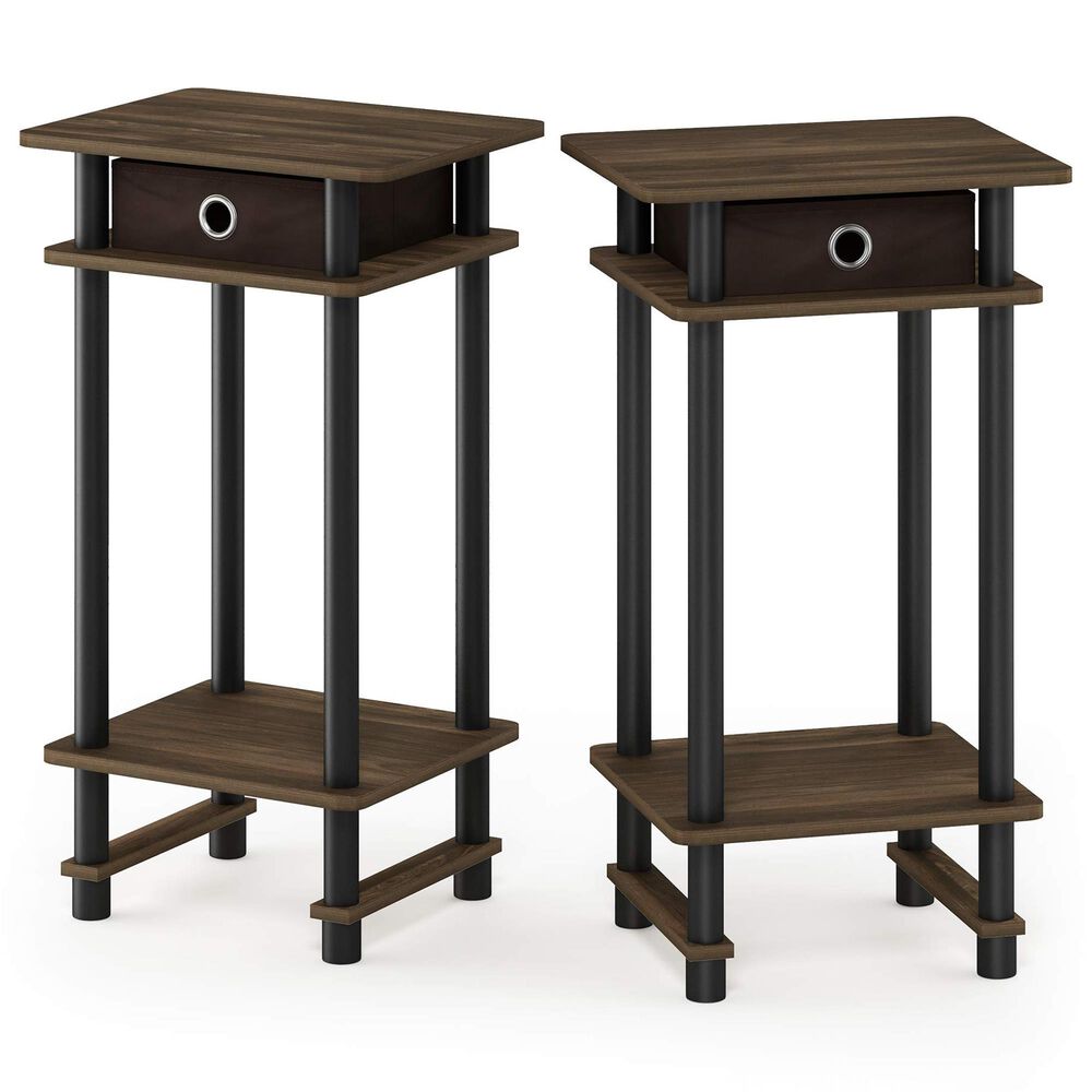 HOMLUX Tall End Table with Bin in Columbia Walnut and Black (Set of 2), , large