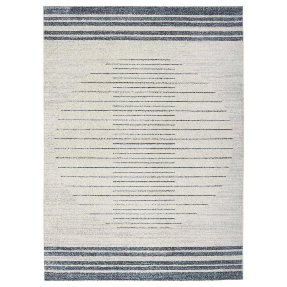 Nourison Astra Machine Washable ASW04 4" x 6" Ivory and Blue Area Rug, , large