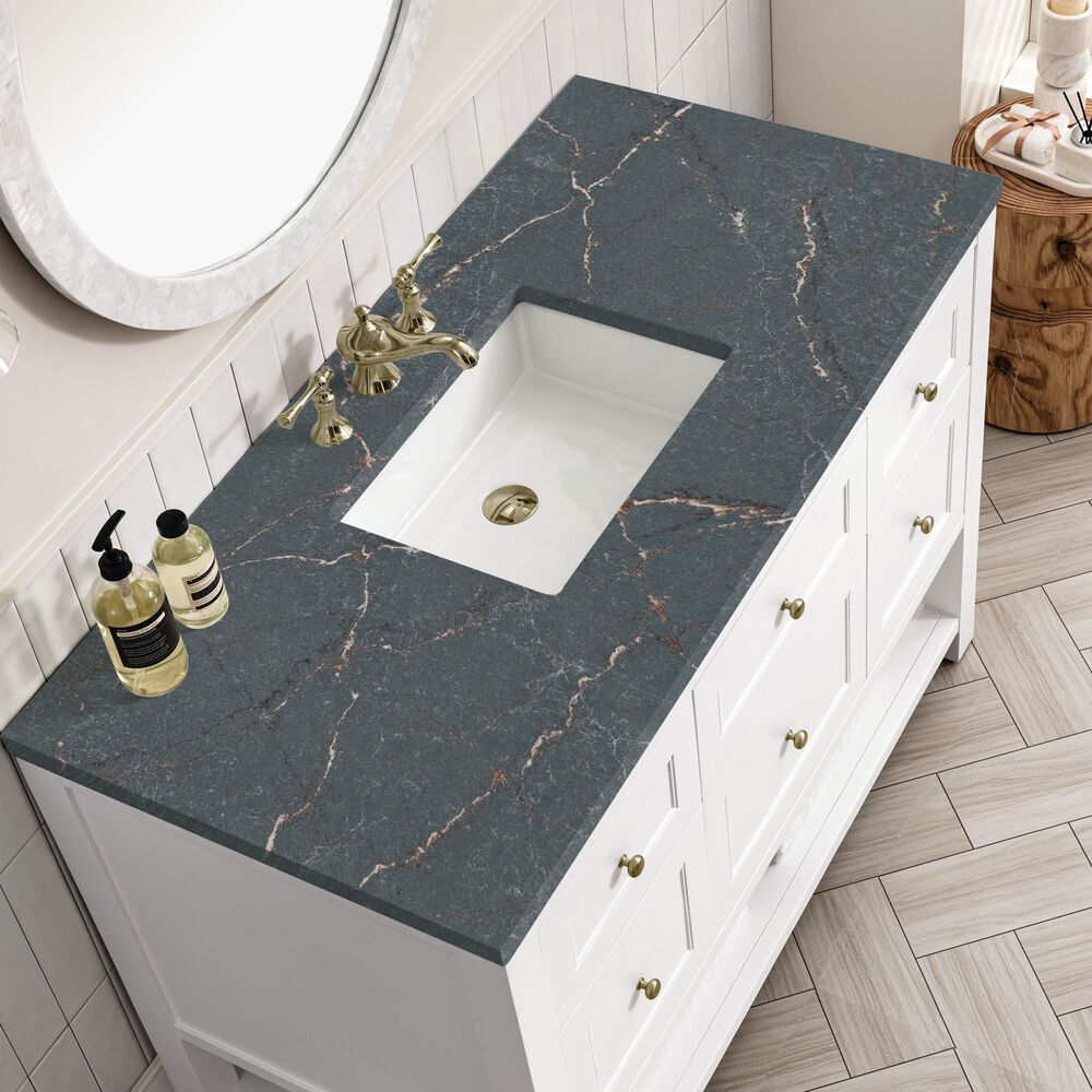 James Martin Vanities Breckenridge 48&quot; Single Bathroom Vanity in Bright White with 3 cm Parisien Bleu Quartz Top and Rectangular Sink, , large
