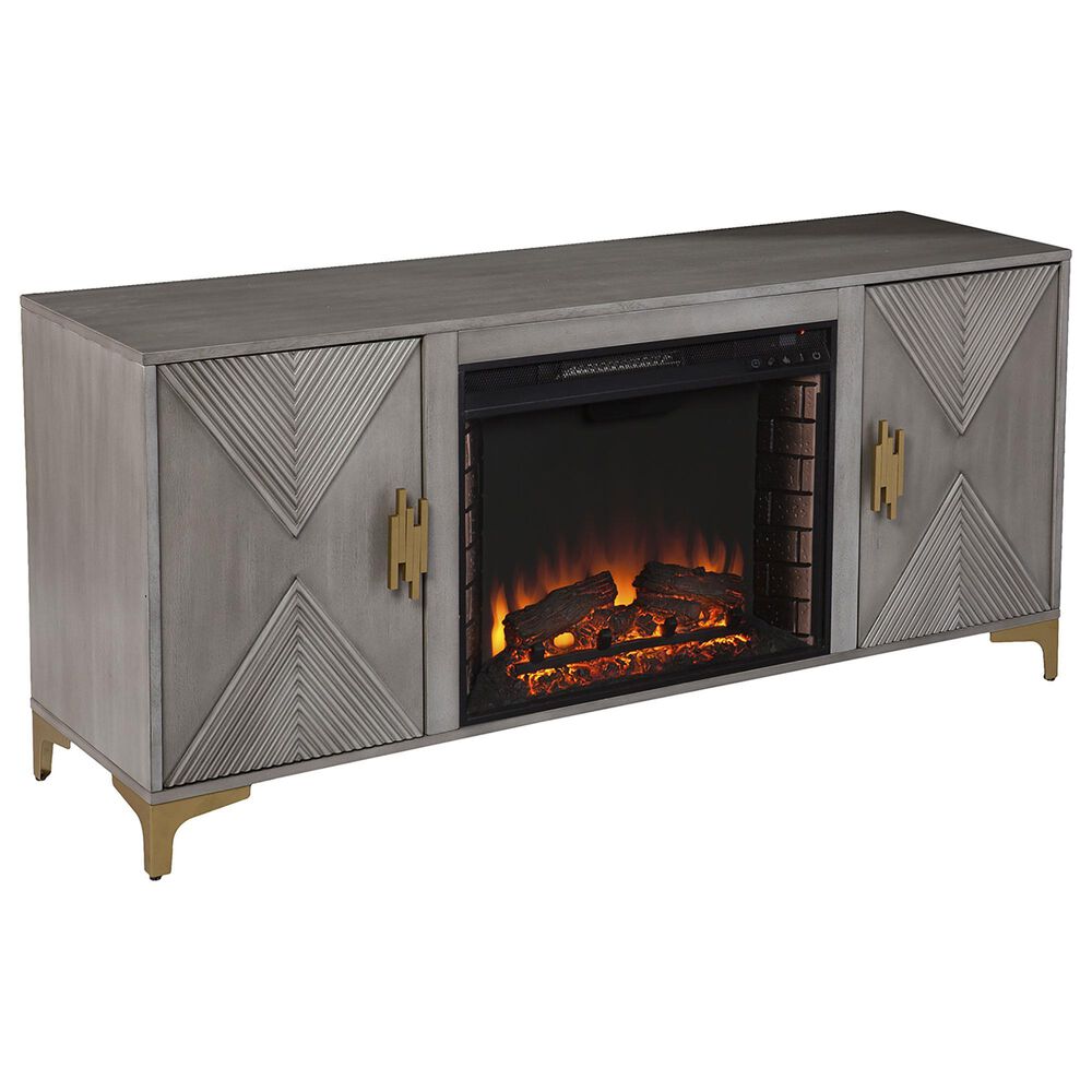 Southern Enterprises Lantara 56" Electric Fireplace with Storage in Graywashed and Gold, , large