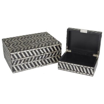 Maple and Jade 2-Piece Handmade Chevron Pattern Decorative Box Set in Polished Gray and Black, , large