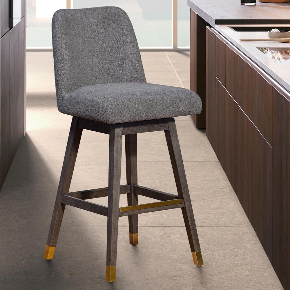 Blue River Amalie Swivel Barstool with Grey Boucle Cushion in Grey Oak, , large