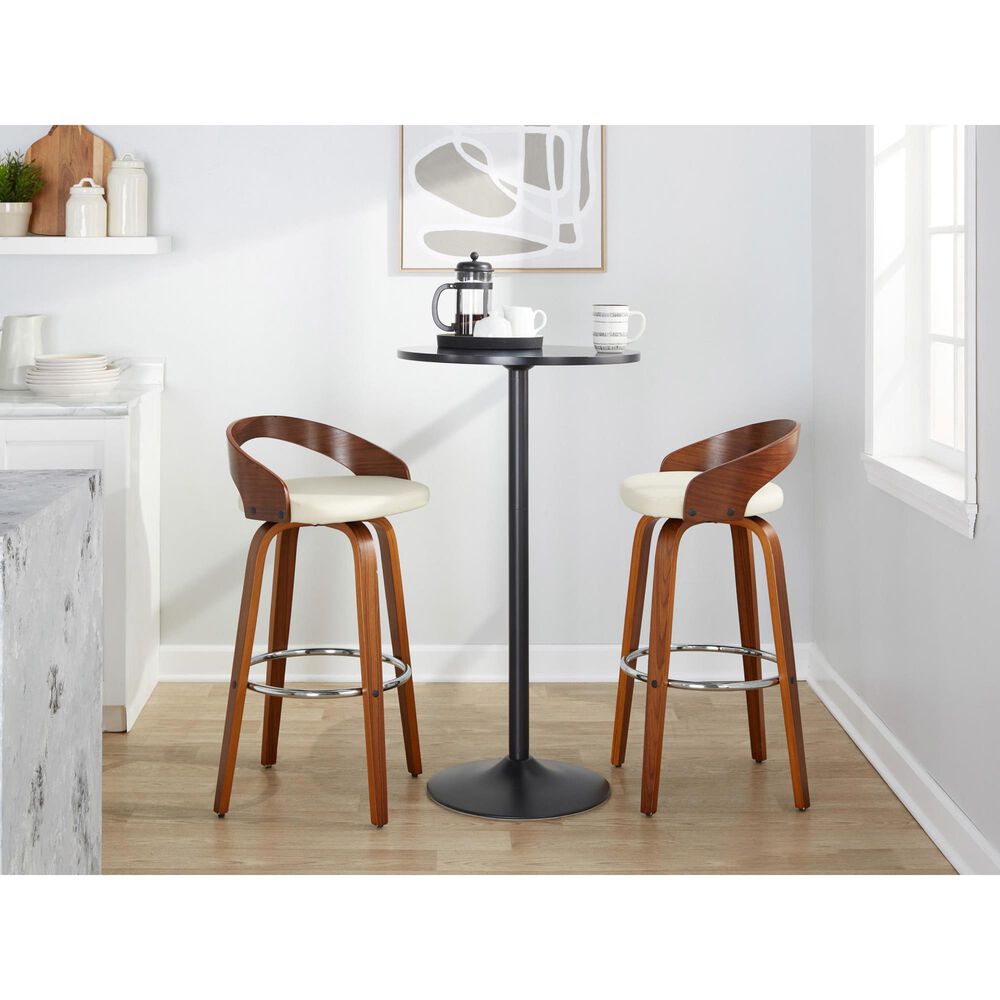 LumiSource Grotto 30" Swivel Barstool with Cream Faux Leather Upholstery in Walnut and Chrome (Set of 2), , large