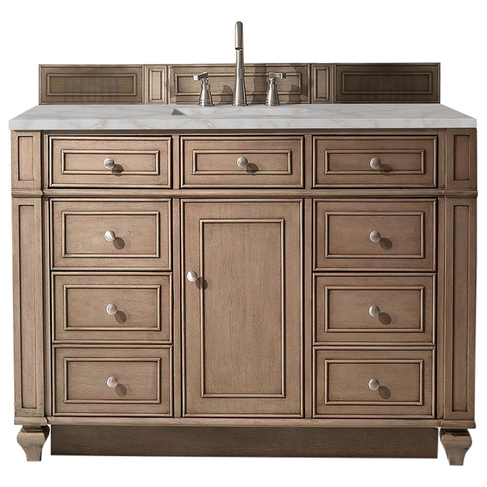 James Martin Vanities Bristol 48" Single Bathroom Vanity in Whitewashed Walnut with 3 cm Victorian Silver Quartz Top and Rectangular Sink, , large