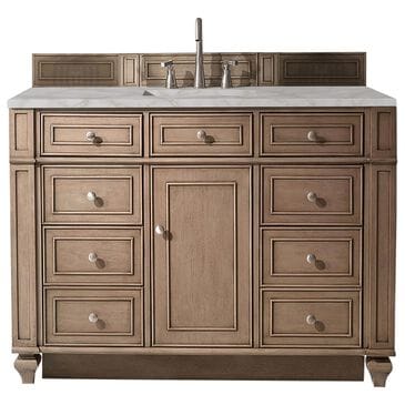 James Martin Vanities Bristol 48" Single Bathroom Vanity in Whitewashed Walnut with 3 cm Victorian Silver Quartz Top and Rectangular Sink, , large