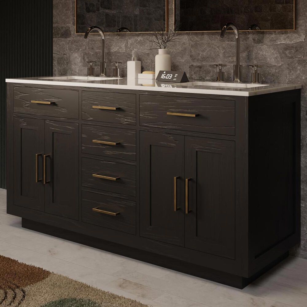 Lexora Home Abbey 60&quot; Double Bathroom Vanity in Black Oak with 2 cm White Carrara Marble Top and Rectangular Sinks, , large