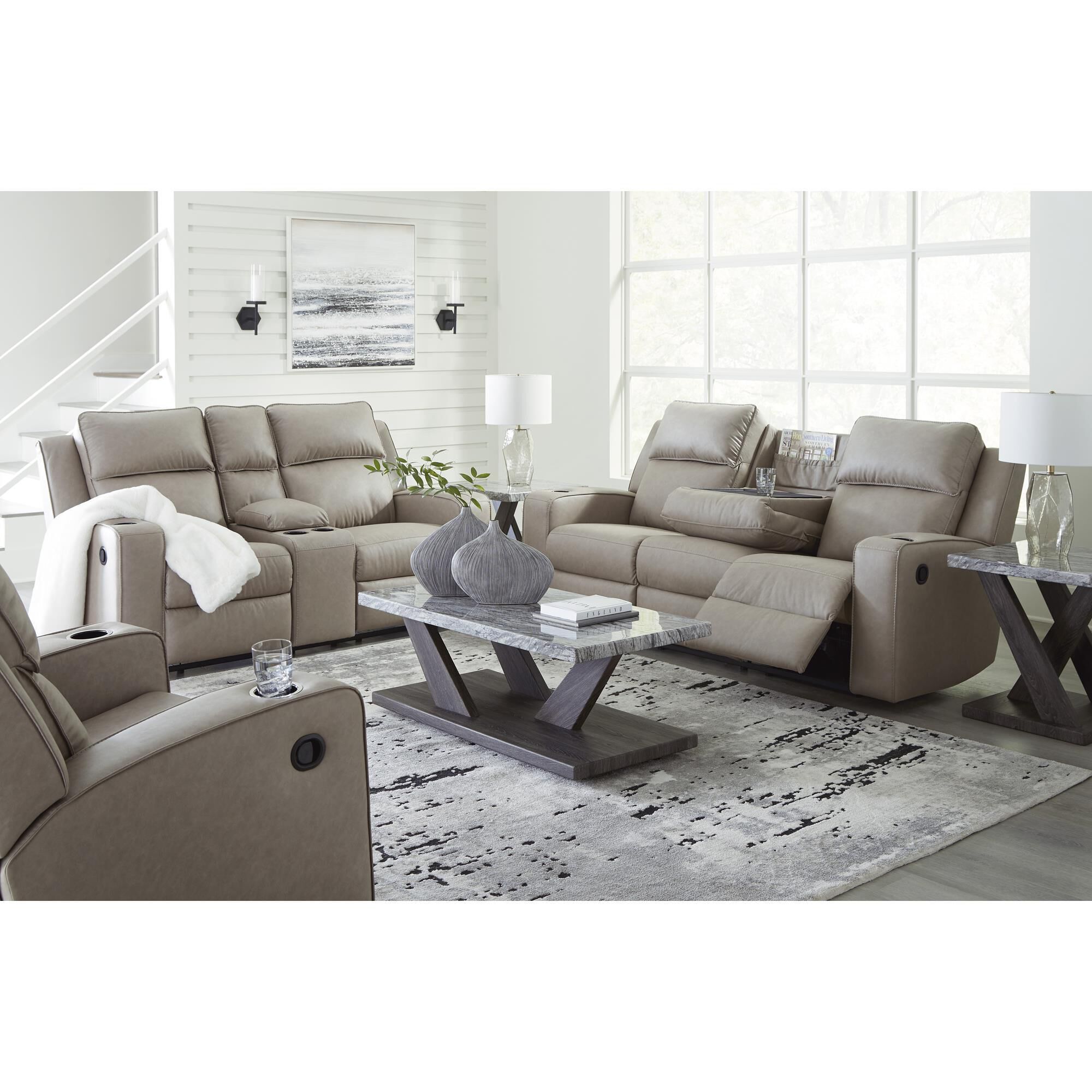 Ashley Lavenhorne 3-Piece Manual Reclining Living Room Set in Pebble