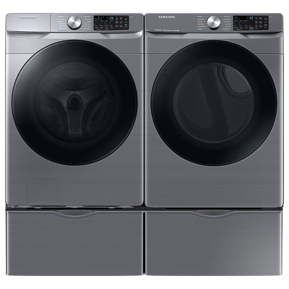 Samsung Appliance 4.5 Cu. Ft. Front Load Washer and 7.5 Cu. Ft. Electric Dryer Laundry Pair with Pedestal in Platinum, , large