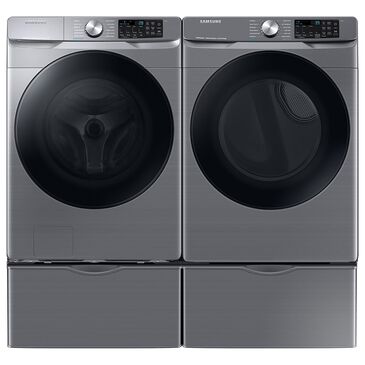Samsung Appliance 4.5 Cu. Ft. Front Load Washer and 7.5 Cu. Ft. Electric Dryer Laundry Pair with Pedestal in Platinum, , large