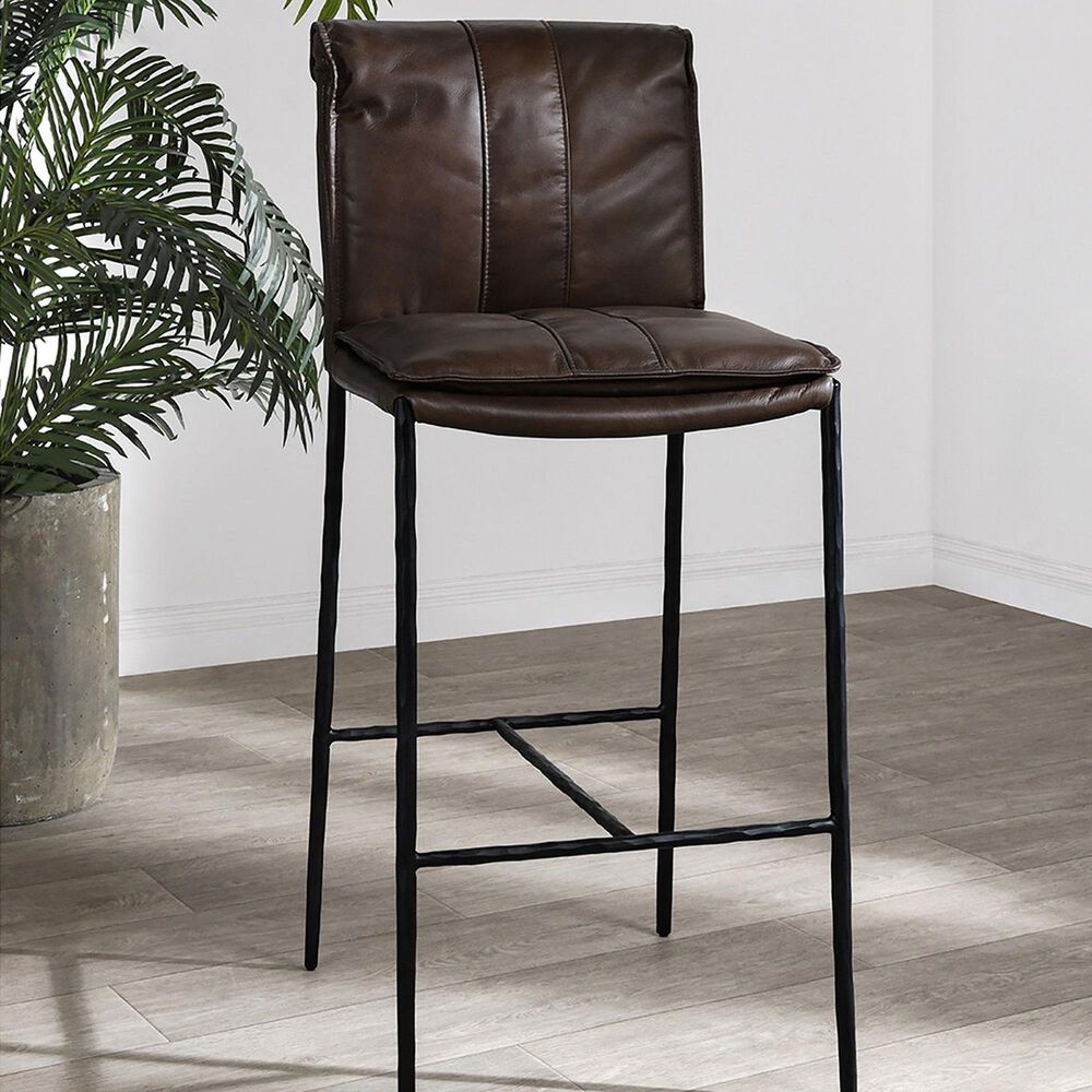 Classic Home Mayer Counter Stool Truffle Brown Leather in Black, , large