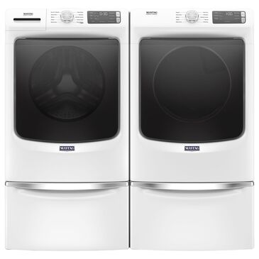Maytag 4.5 Cu. Ft. Front Load Washer and 7.3 Cu. Ft. Gas Dryer Laundry Pair with Pedestal in White, , large