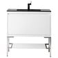 James Martin Vanities Mantova 35.4" Single Bathroom Vanity in Glossy White and Brushed Nickel with 2 cm Charcoal Black Resin Countertop and Rectangular Sink, , large