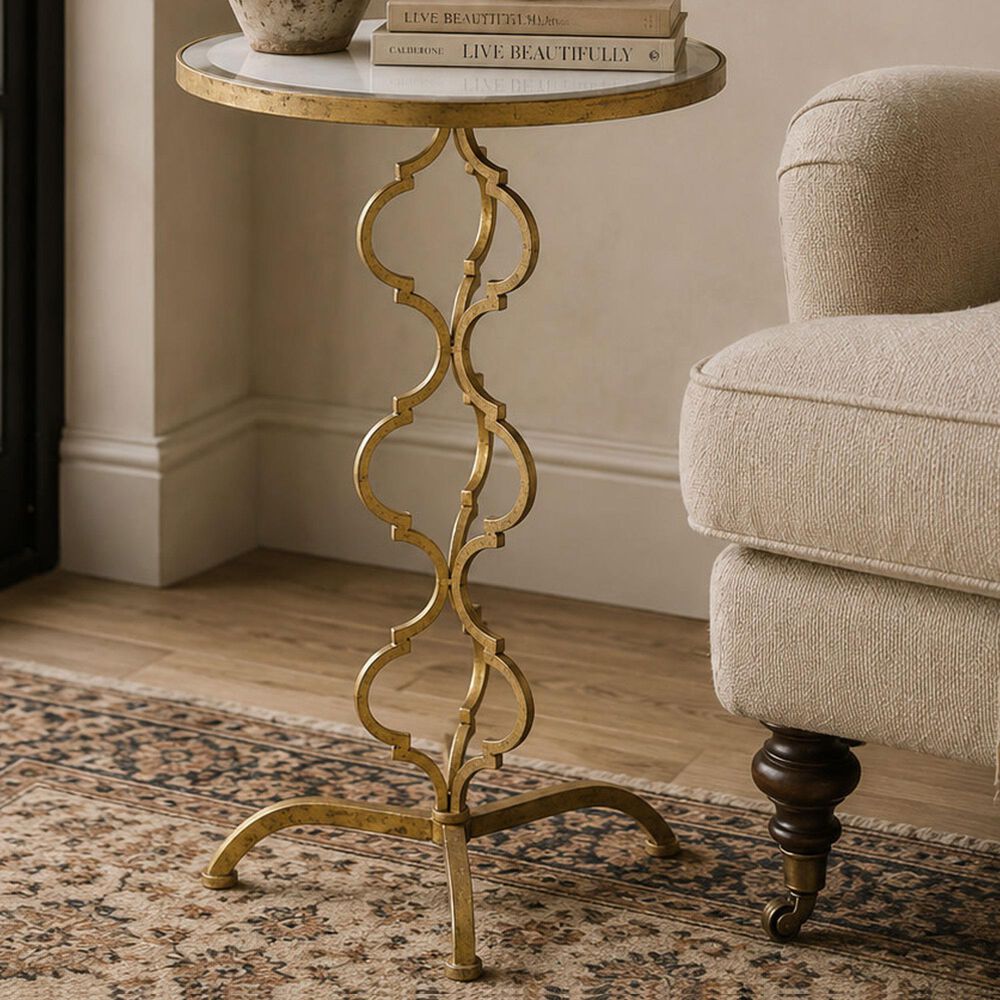 Maple and Jade Quatrefoil End Table with Mirrored Glass Top in Gold, , large