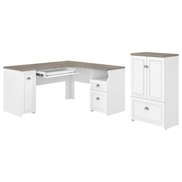 Bush Fairview 3-Piece Office Desk and File Cabinet Set in Shiplap Gray and Pure White, , large