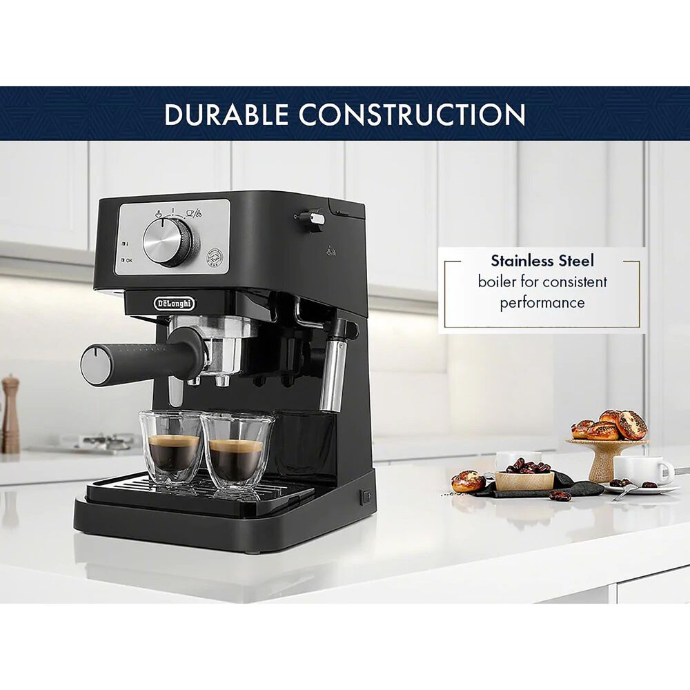 Delonghi Stilosa 15 Bar Pump Espresso Machine in Black and Stainless Steel