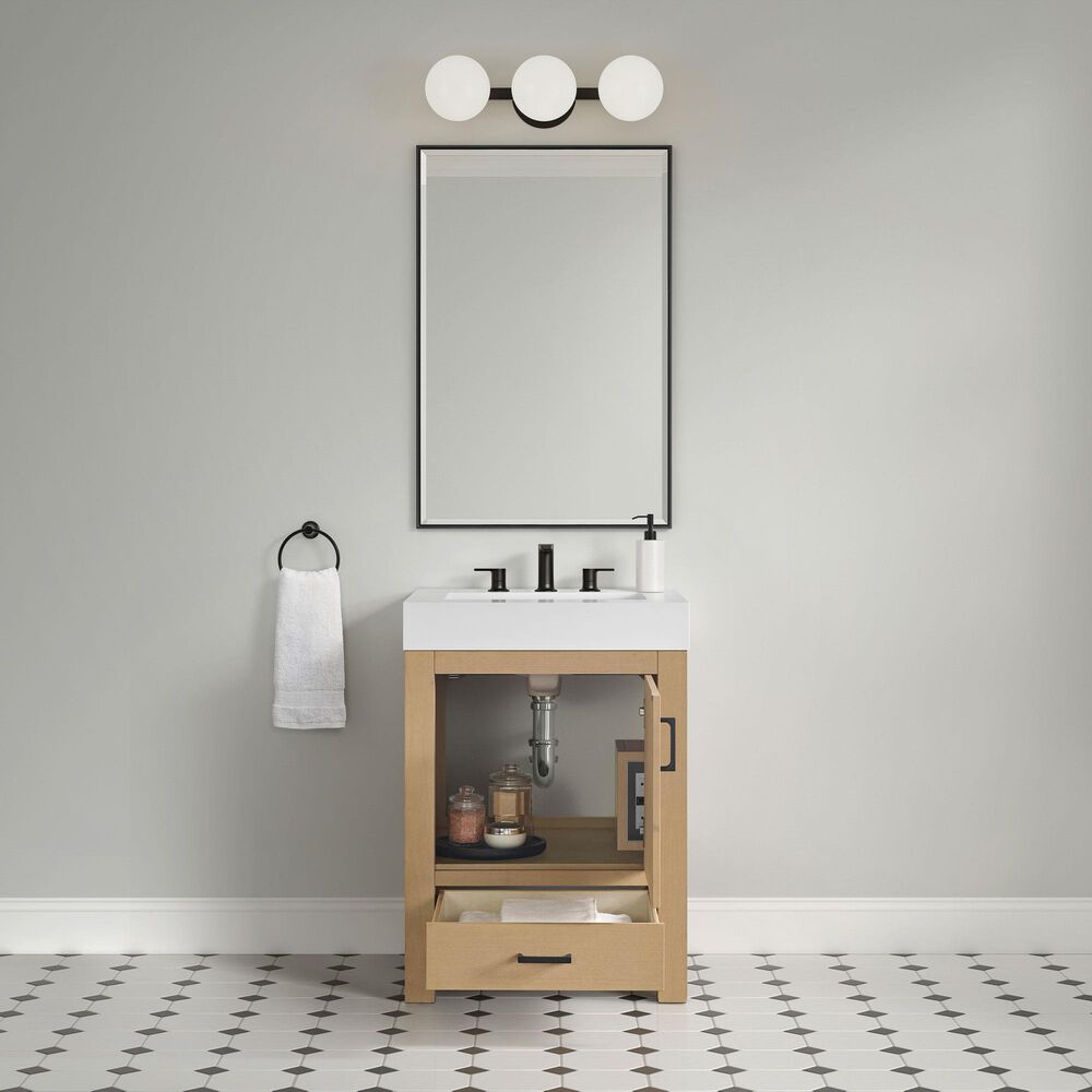 37B Alanya 24" Single Bathroom Vanity in Warm Oak with White Composite Stone Top, , large
