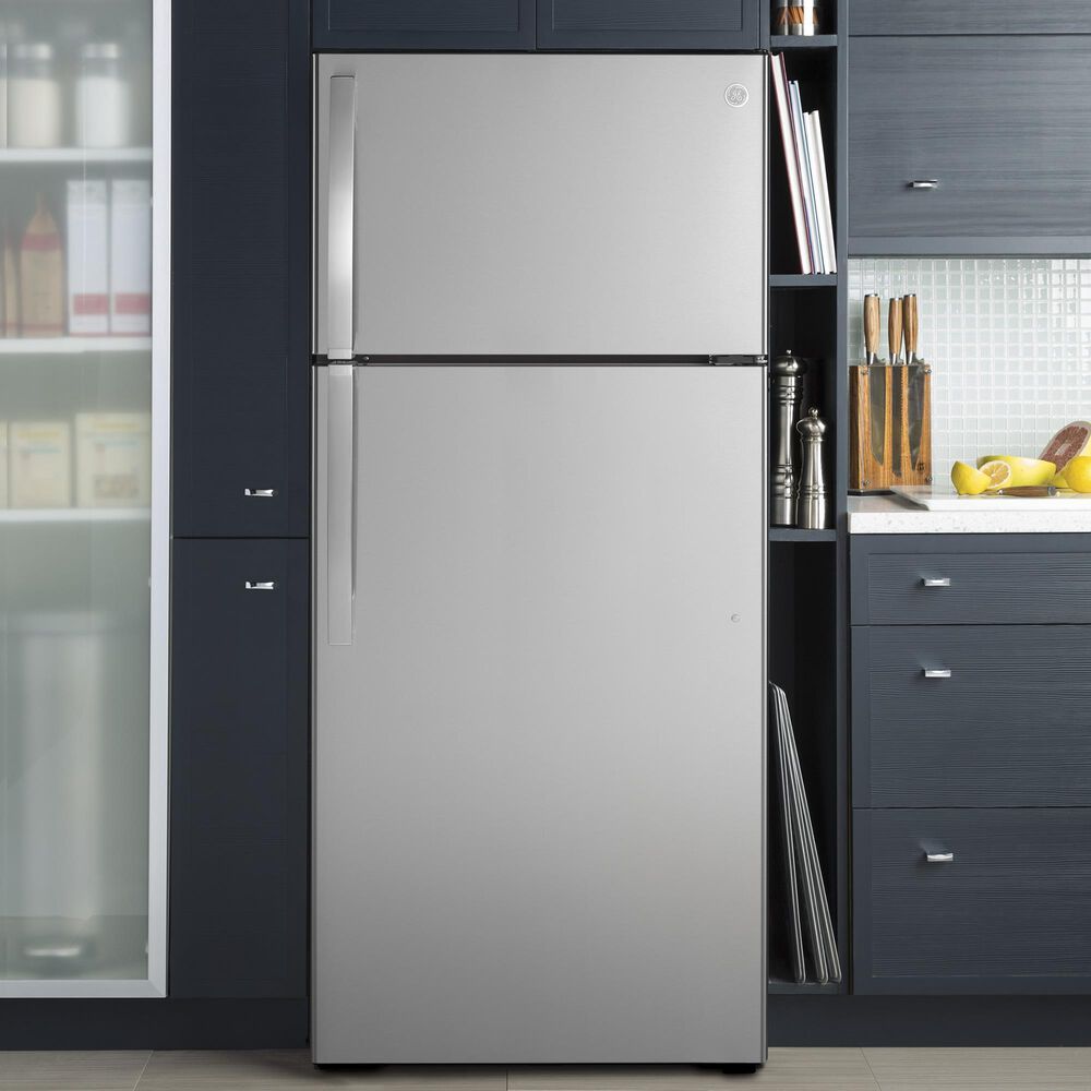 GE Appliances 16.6 Cu. Ft. Top Freezer Refrigerator Energy Star in Stainless Steel, , large