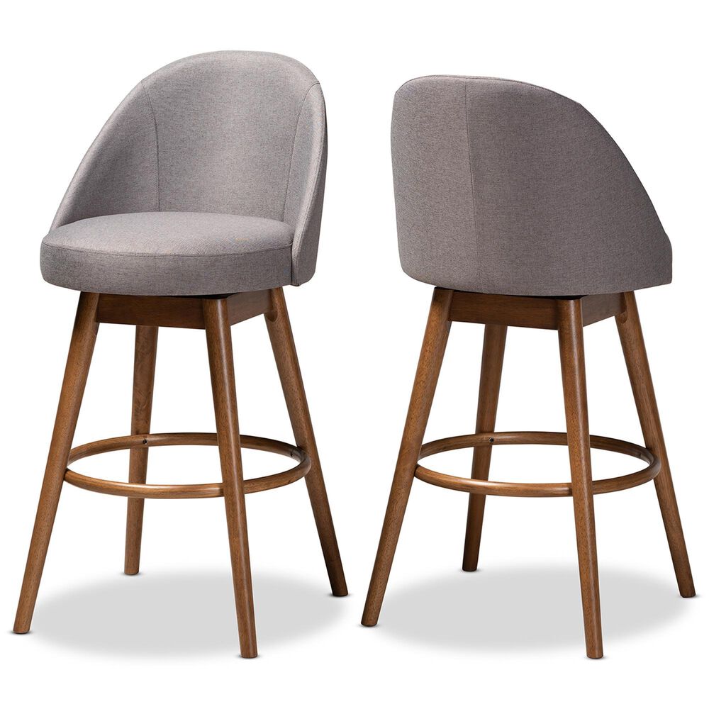 Baxton Studio Carra Swivel Bar Stool with Grey Cushion in Walnut (Set of 2), , large