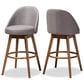 Baxton Studio Carra Swivel Bar Stool with Grey Cushion in Walnut (Set of 2), , large