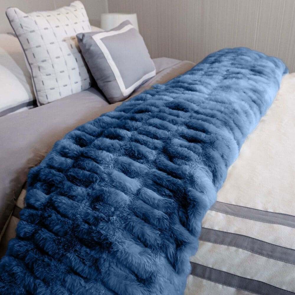 Timberlake 60" x 80" Ruched Faux Fur Throw Blanket in Blue, , large