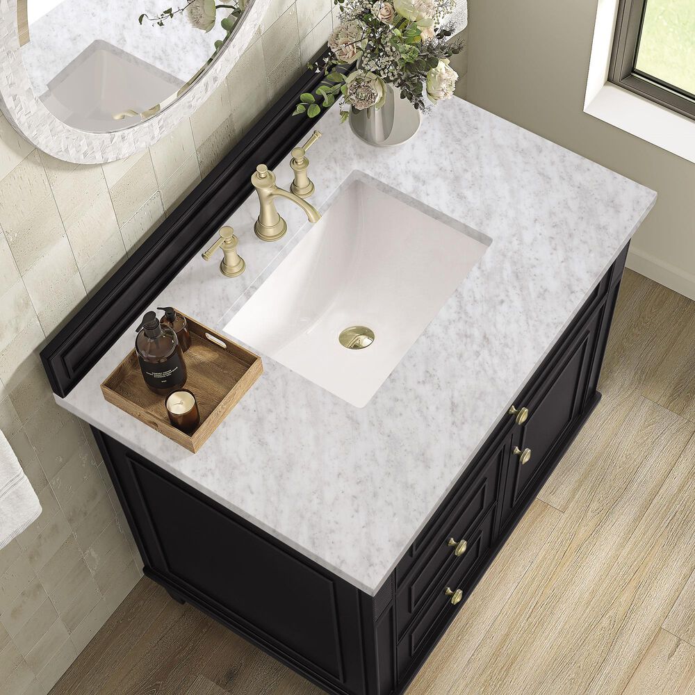 James Martin Vanities Lorelai 36&quot; Single Vanity in Black Onyx with 3 cm Carrara White Marble Top, , large