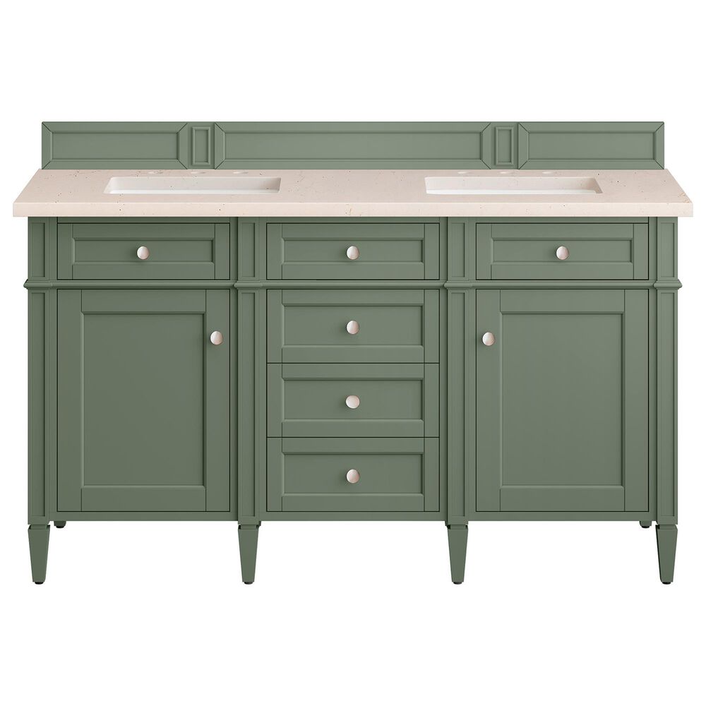 James Martin Vanities Brittany 60" Double Bathroom Vanity in Smokey Celadon with 3 cm Eternal Marfil Quartz Top and Rectangular Sinks, , large