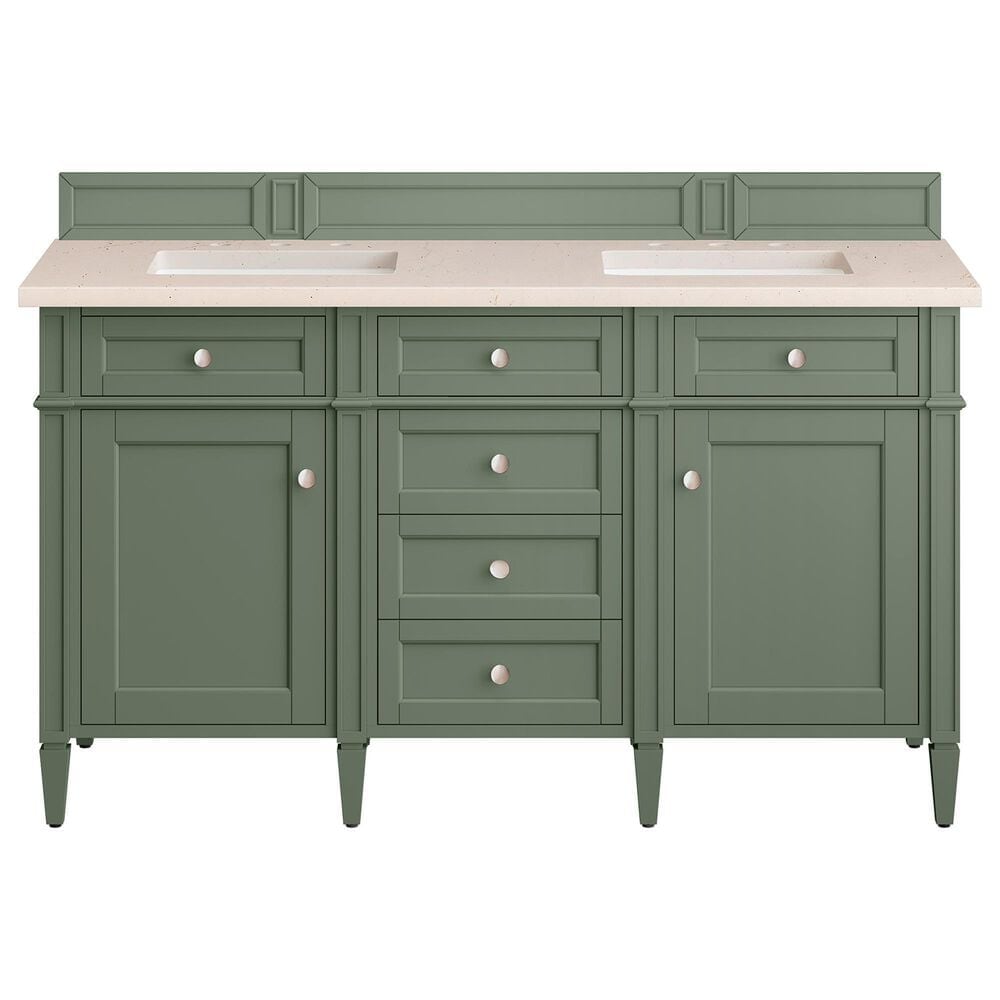 James Martin Vanities Brittany 60" Double Bathroom Vanity in Smokey Celadon with 3 cm Eternal Marfil Quartz Top and Rectangular Sinks, , large