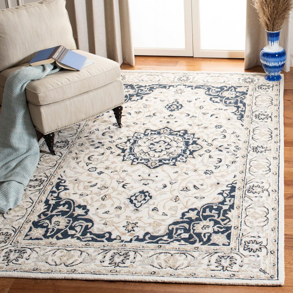 Safavieh Micro-Loop Oriental 4&#39; x 6&#39; Ivory and Navy Area Rug, , large