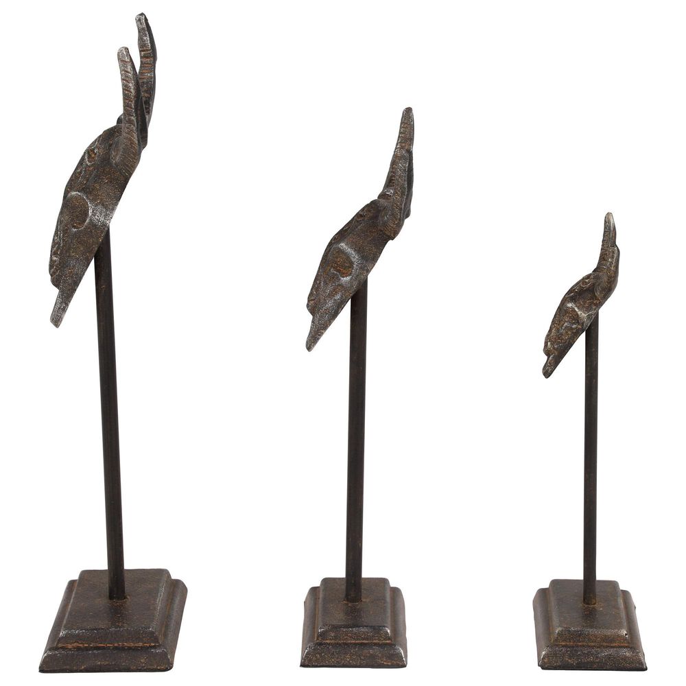 Maple and Jade Bull Skull Sculpture in Matte Gray &#40;Set of 3&#41;, , large