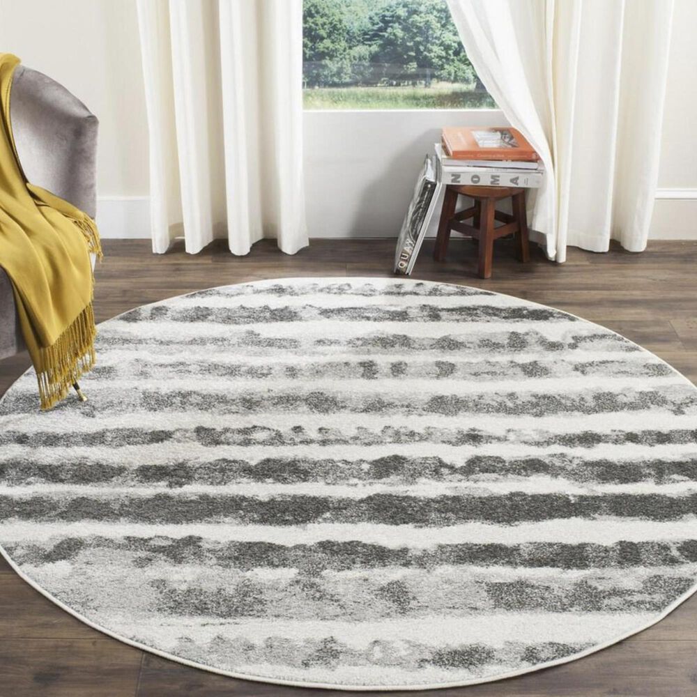Safavieh Adirondack ADR126N 4" Round Ivory and Charcoal Area Rug, , large