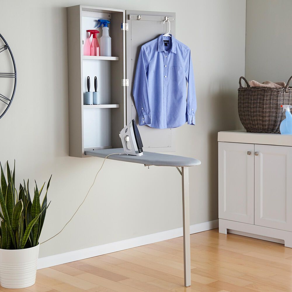 Southern Enterprises Ironing Center Wall-Mount Ironing Center in Gray, , large