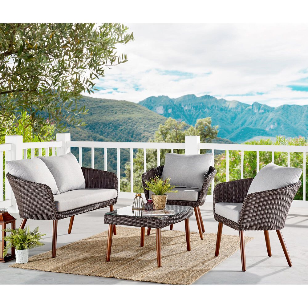 Bolton Furniture Athens 4-Piece Outdoor Conversation Set in Brown/Light Gray, , large