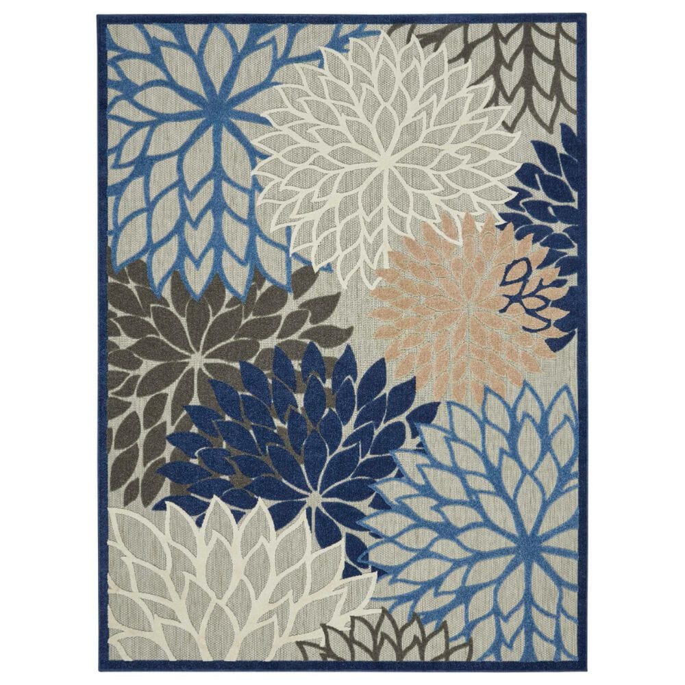 Nourison Aloha ALH05 7"10" x 10"6" Blue and Multicolor Indoor/Outdoor Area Rug, , large