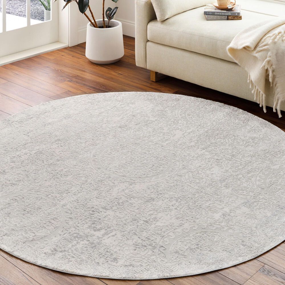 Surya Aisha AIS-2307 6&#39;7&quot; Round Light Gray and Off-White Area Rug, , large