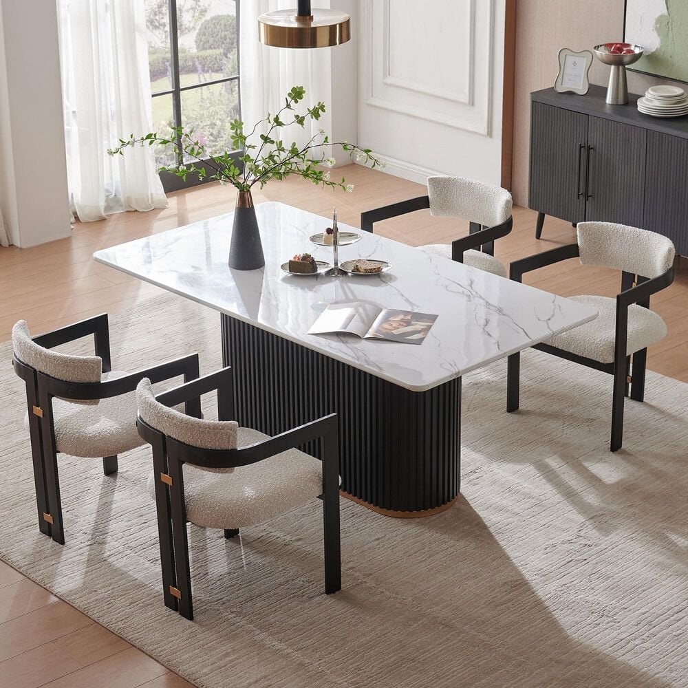 Morden Fort Boucle Armless Side Chair with White Cushion in Matte Black (Set of 2), , large