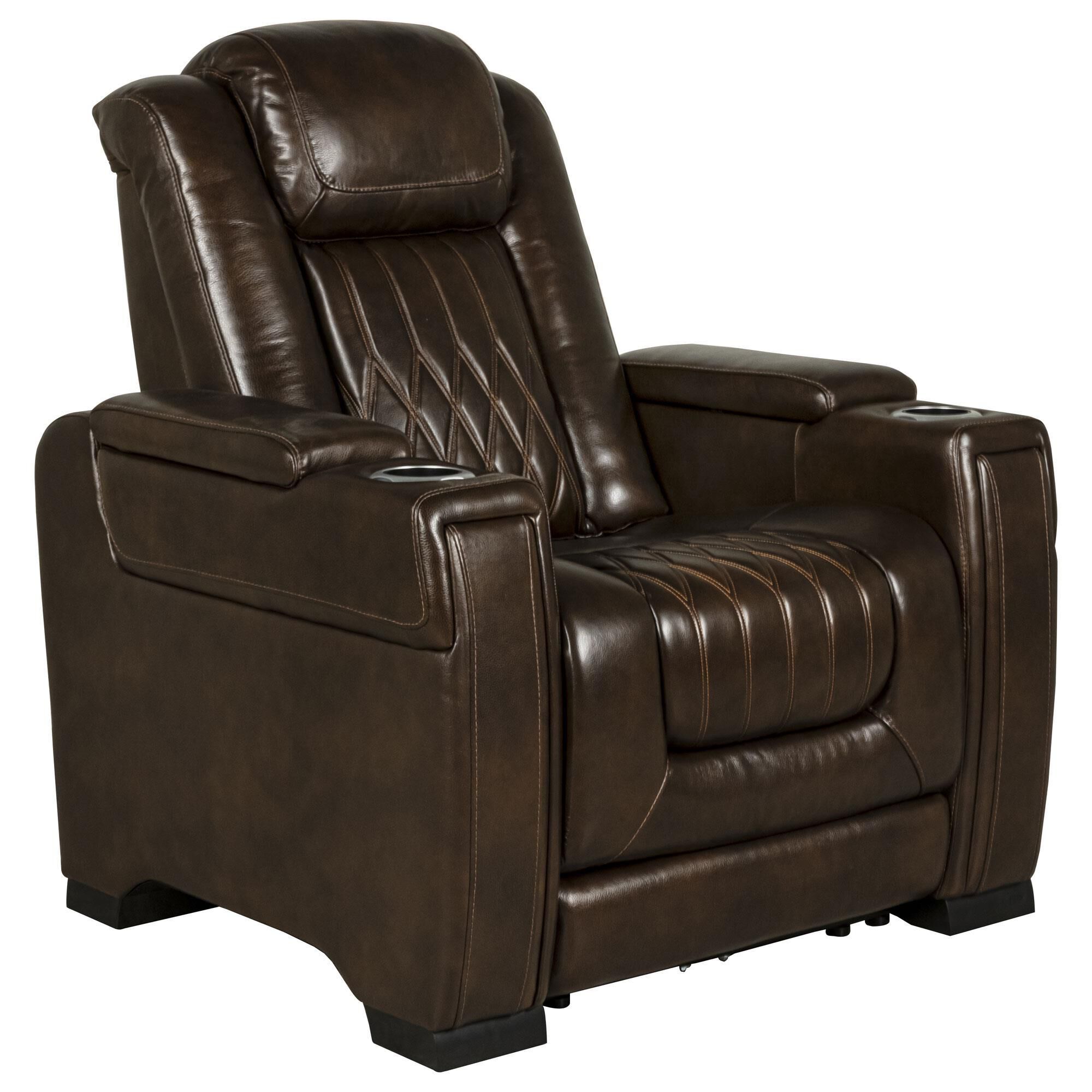 Frankfurt Furniture Leather Power Recliner with Power Headrest in Brown NFM