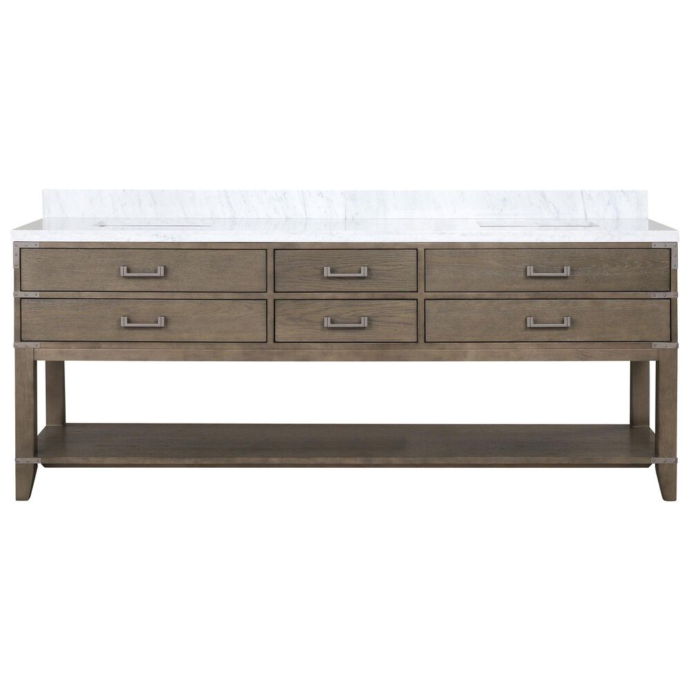 Lexora Home Norwalk 84&quot; Double Bathroom Vanity in Grey Oak with White Carrara Marble Top  and Rectangle Sink, , large