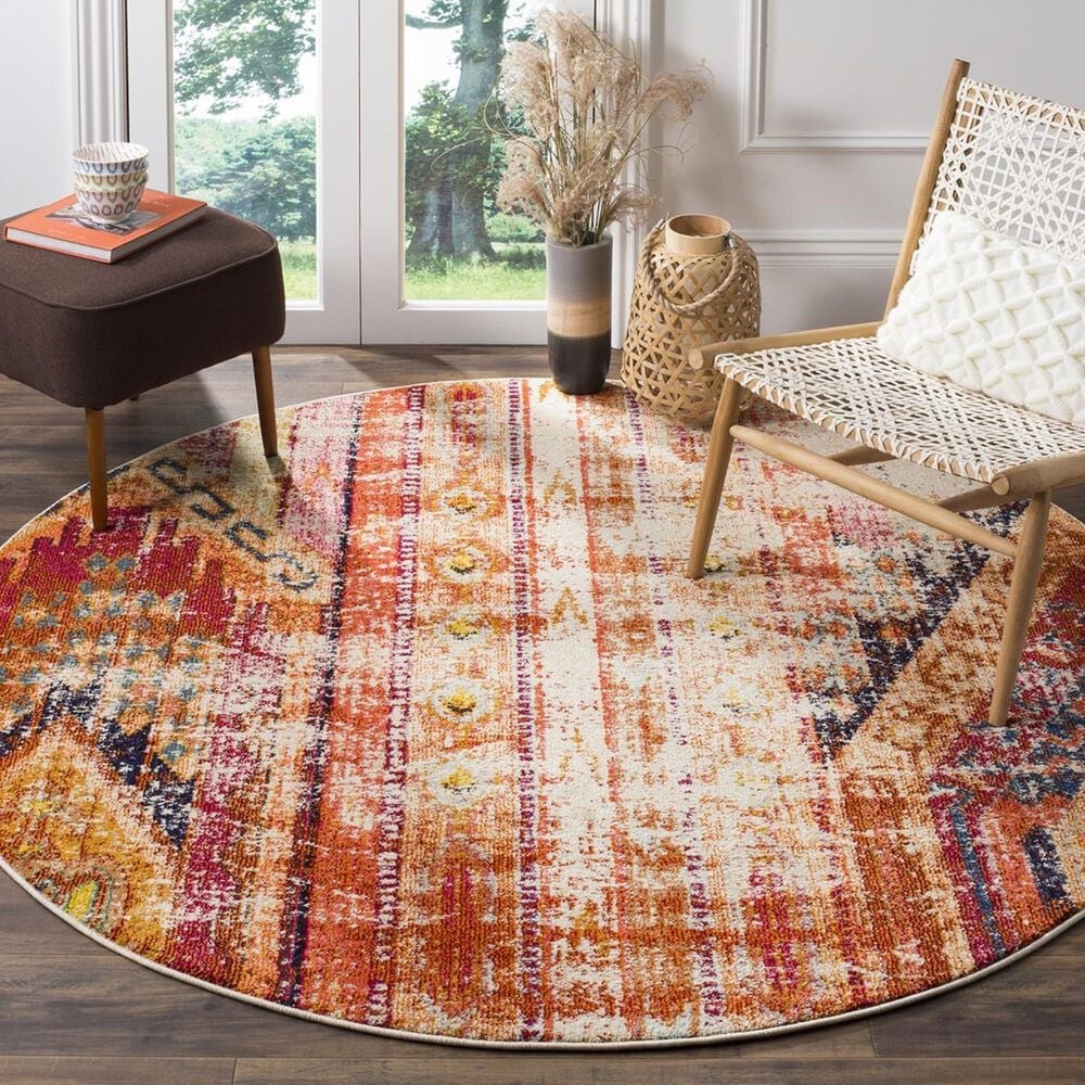 Safavieh Monaco MNC222H-5R 5" Round Orange/Multi Area Rug, , large