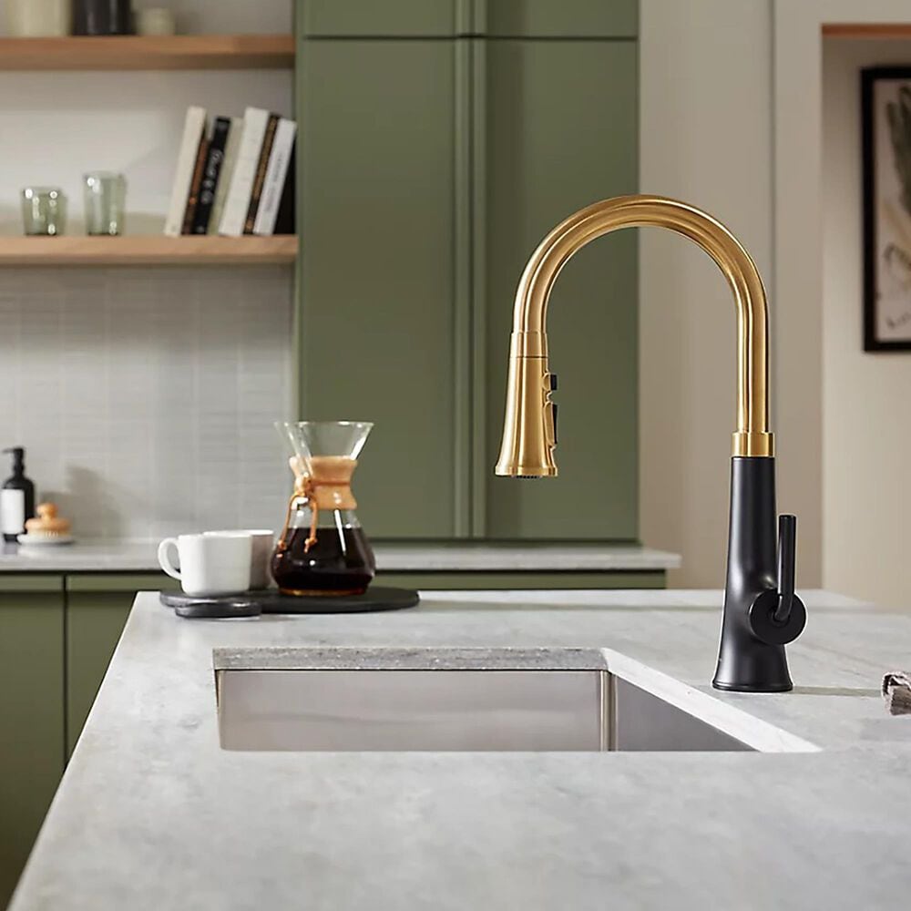 Kohler Tone Pull-Down Kitchen Sink Faucet in Matte Black and Brushed Moderne Brass, , large