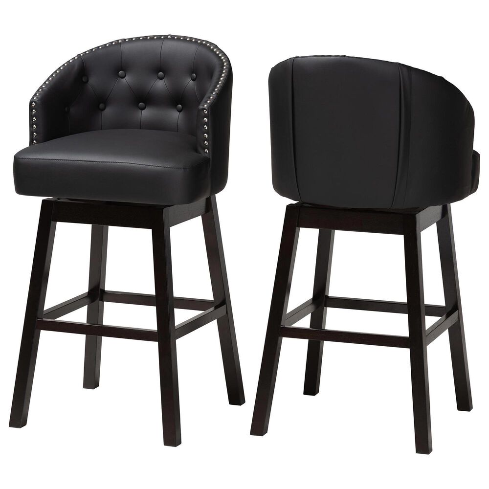 Baxton Studio Avril Swivel Bar Stool with Black Cushion in Dark Espresso Brown (Set of 2), , large