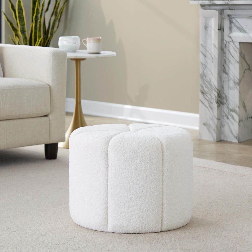 LumiSource Daisy Upholstered Ottoman in White, , large