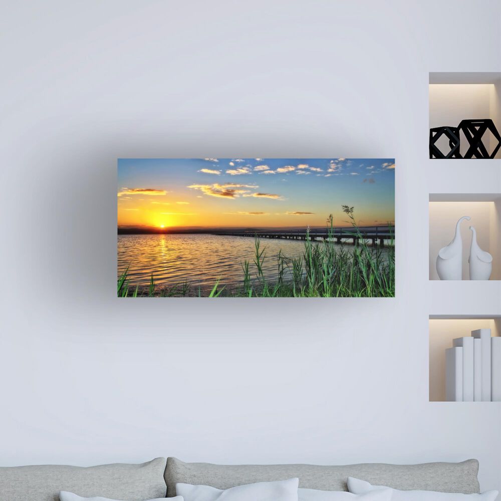 Timberlake Beata Czyzowska &#39;Lakeside Melody&#39; 12&quot; x 24&quot; Canvas Art in Light Blue/Tan/Yellow/Grey, , large