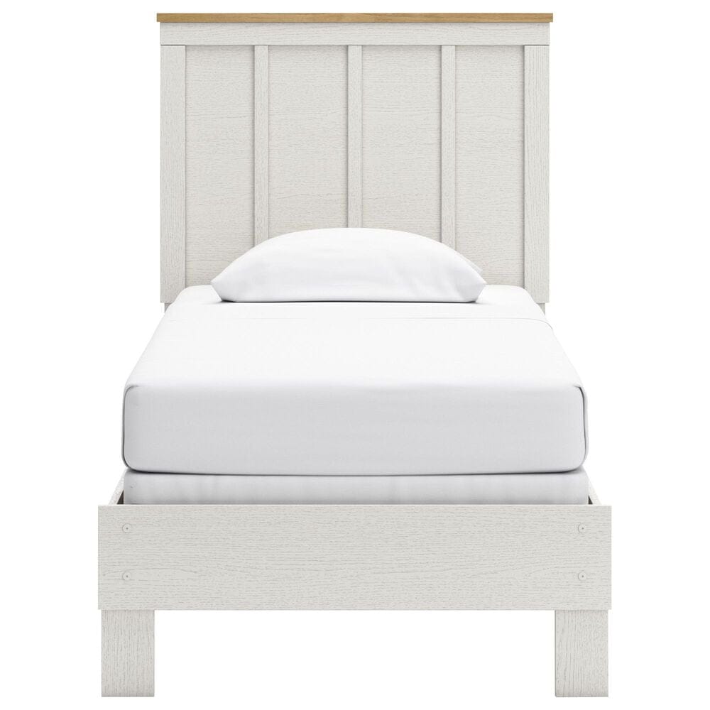 Ashley Linnocreek Twin Panel Bed in White and Warm Brown, , large