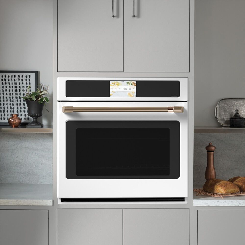 Cafe 2-Piece Kitchen Package with Matte White 30" Smart Built-In Convection Single Wall Oven and Stainless Steel 30" Gas Cooktop, , large