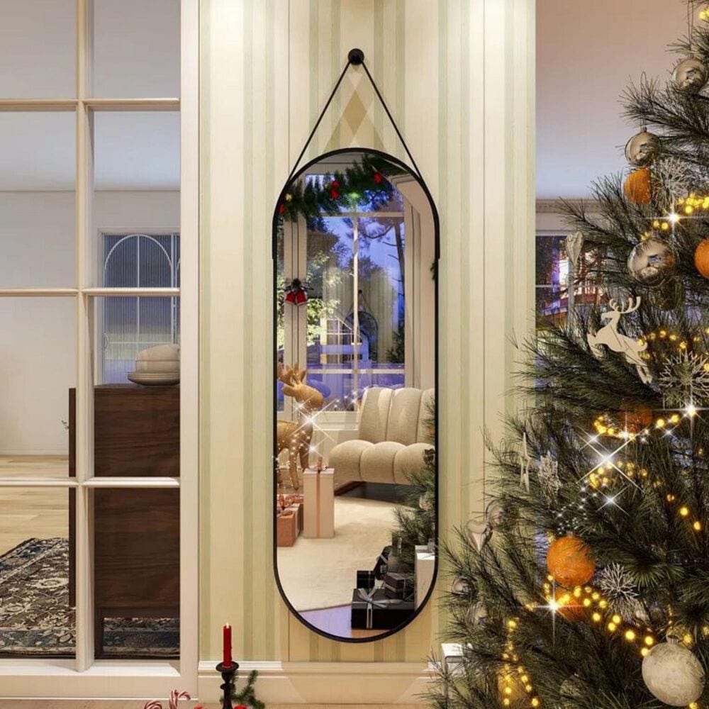 HOMLUX 16" x 48" Oval Wall Mirror in Black, , large