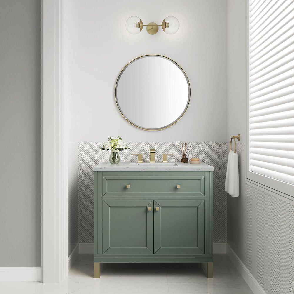 James Martin Vanities Chicago 36&quot; Single Bathroom Vanity in Smokey Celadon with 3 cm Ethereal Noctis Quartz Top and Rectangular Sink, , large