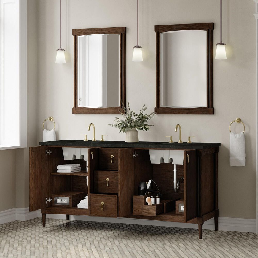 James Martin Kinnsden 72" Double Bathroom Vanity in Sable Oak with 3 cm Phantome Eclos Top and Rectangular Sinks, , large