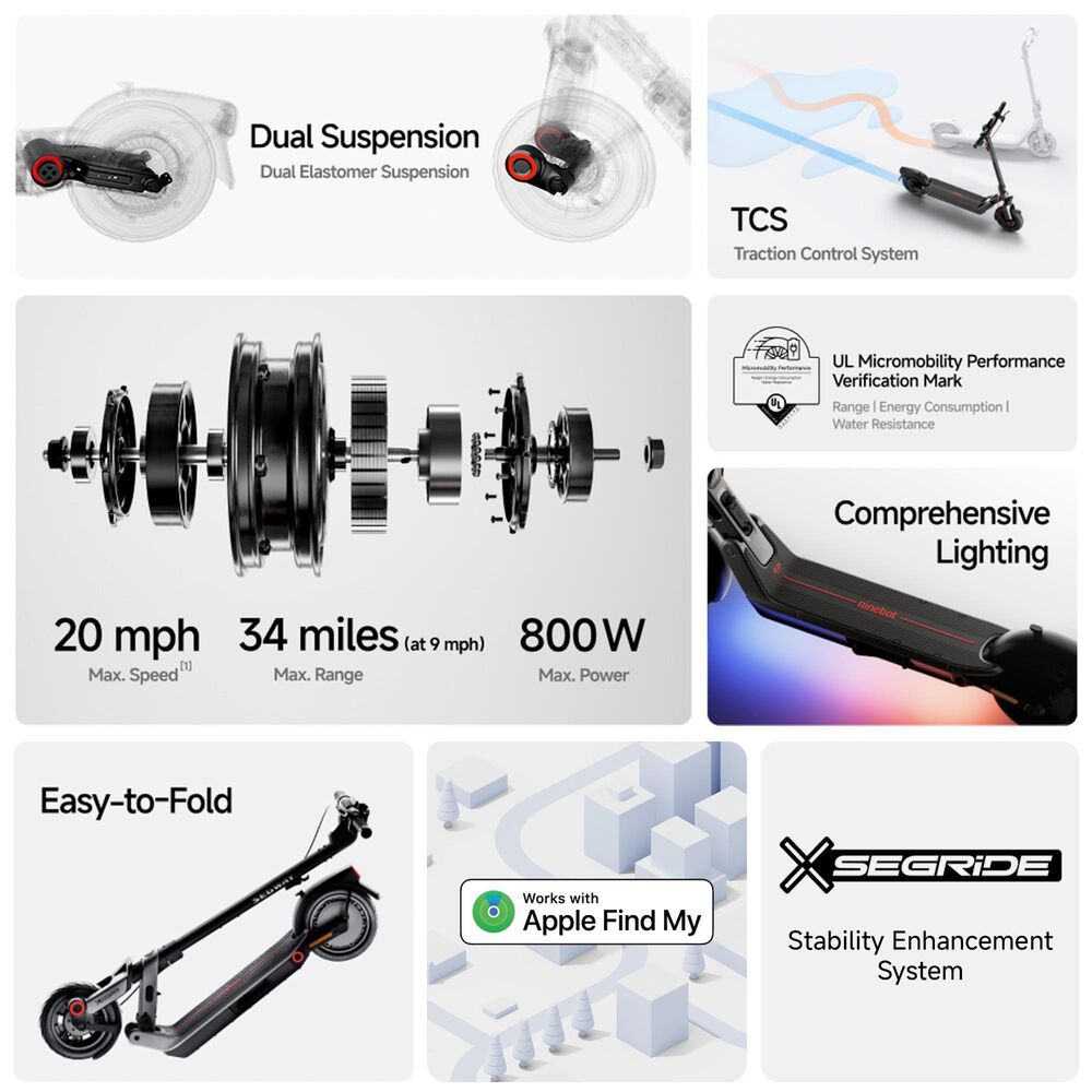 Segway E3 Pro Electric Scooter in Black and Gray, , large