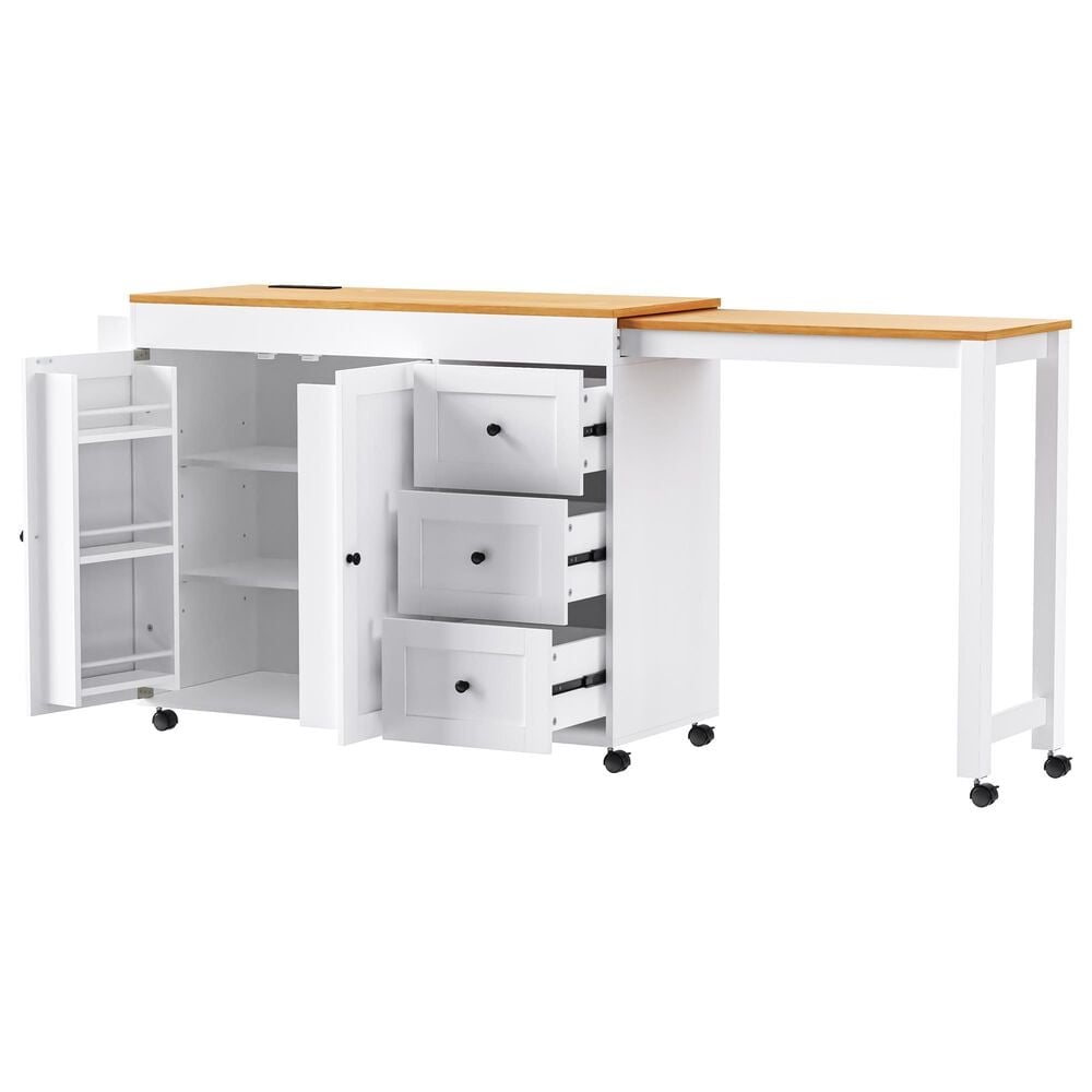 HOMLUX 74.8" Kitchen Island with Extendable Dining Table in White and Natural, , large