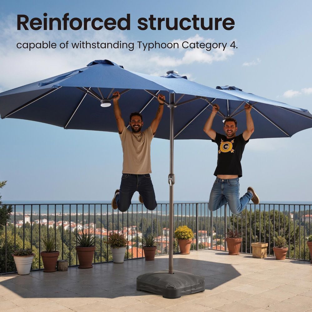 HOMLUX 15' Outdoor Market Umbrella with RGB Lights and Sandbags Base in Navy Blue, , large